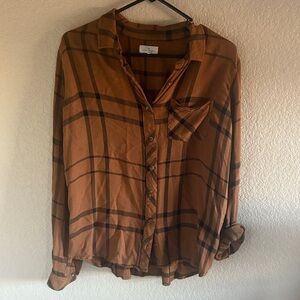Thread & Supply Brown Plaid Button Down Shirt